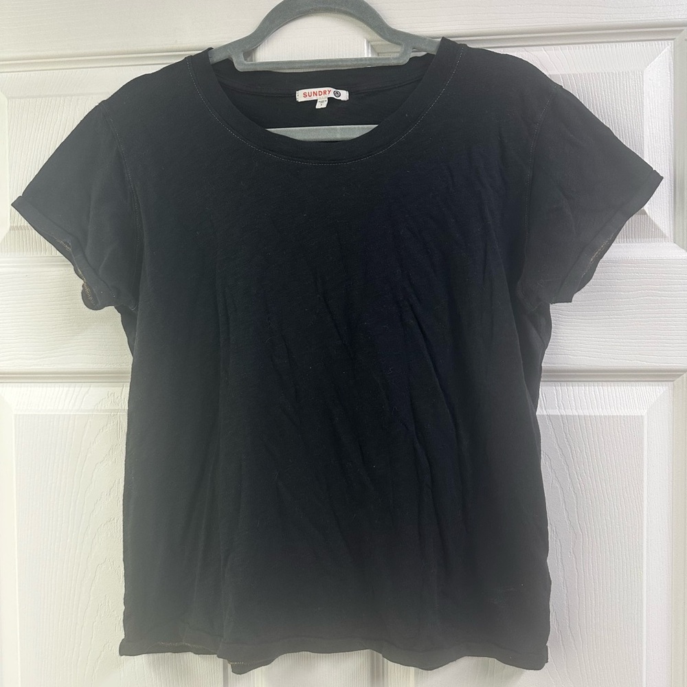 Black T-Shirt with Gold Stitching by Sundry